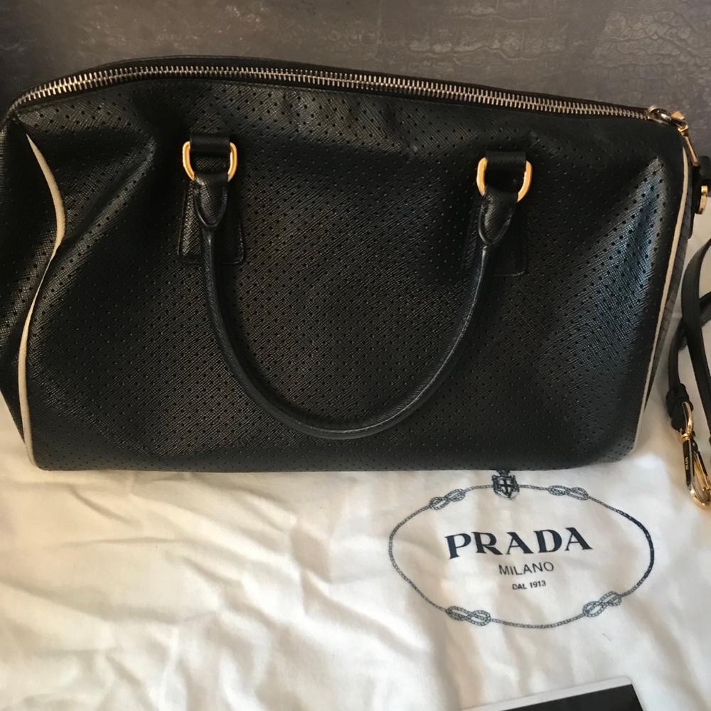 Prada Saffiano Fori Perforated Boston Bag - Picture 5 of 12